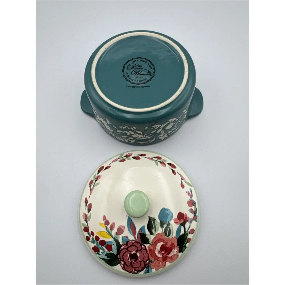 Pioneer Woman Woman Mini Casserole‎ Turquoise Dish w/Lid 14.4 oz